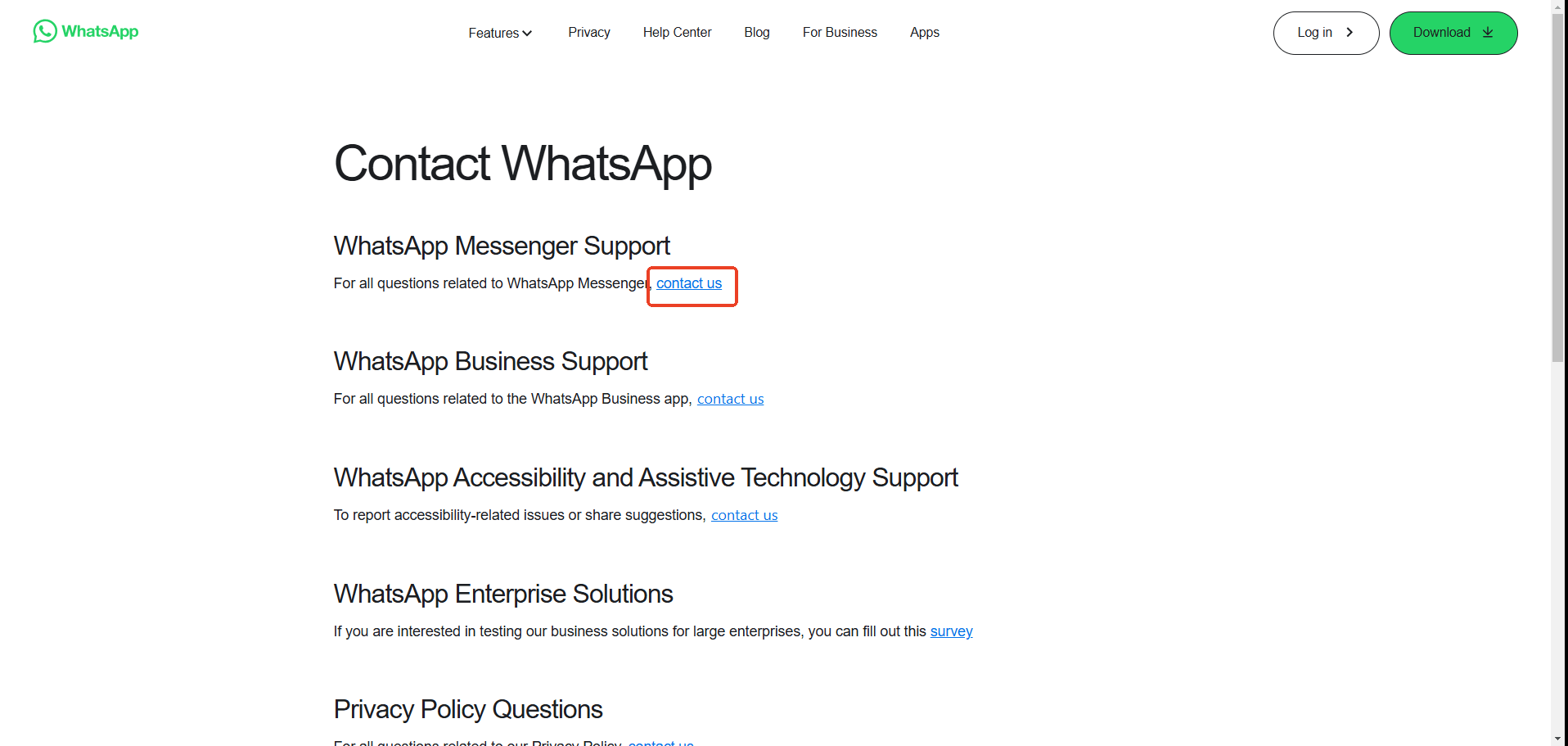 contact whatsapp messenger support