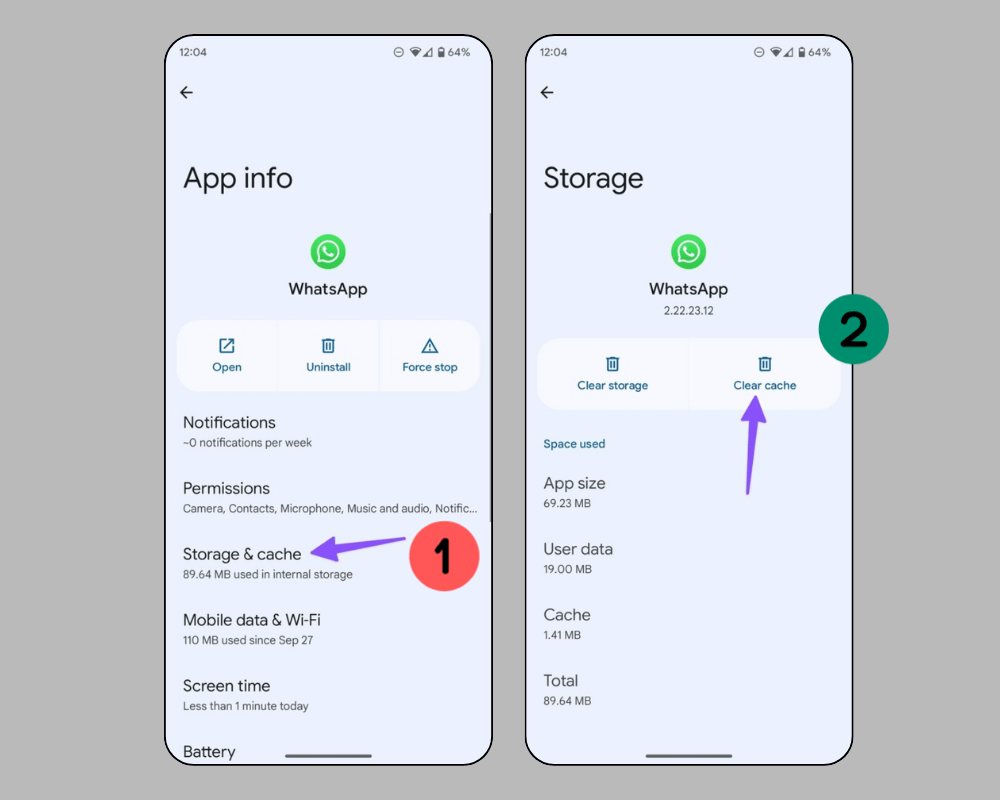 clear whatsapp cache on android