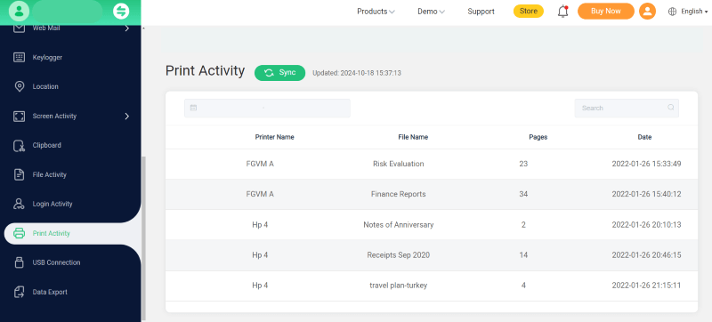 track print activity