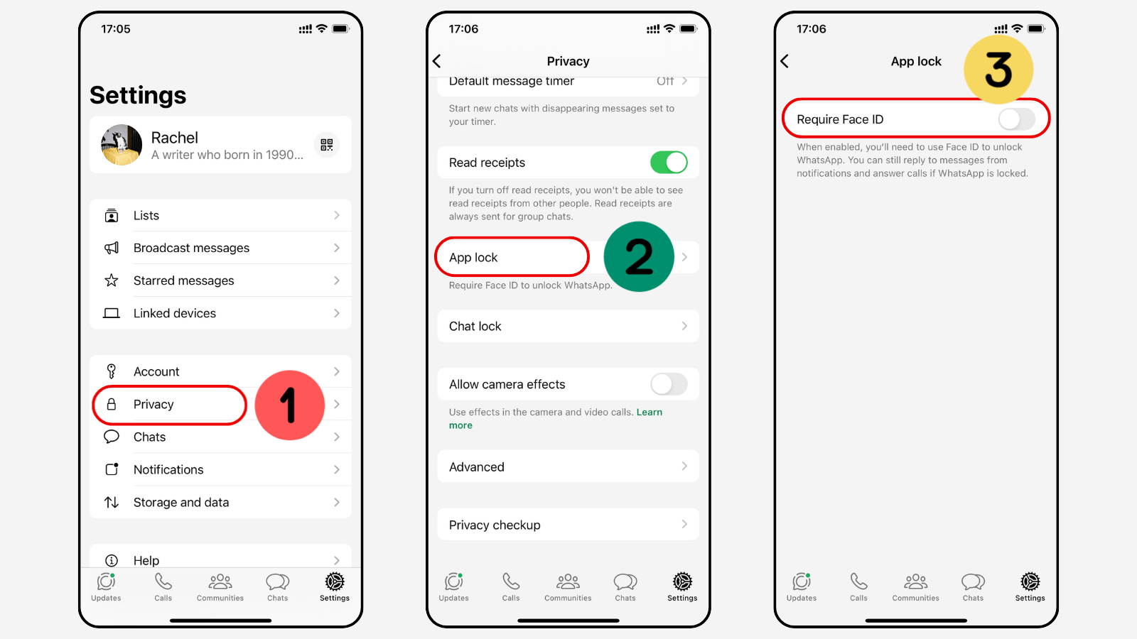 disable face id lock on whatsapp