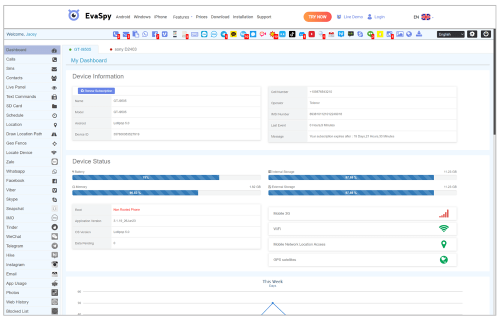 evaspy dashboard