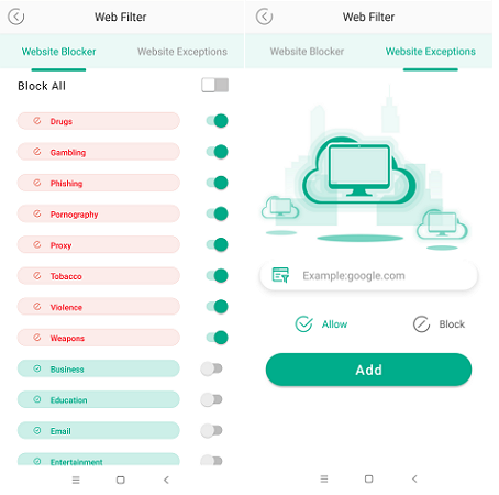 famiguard  web filter features