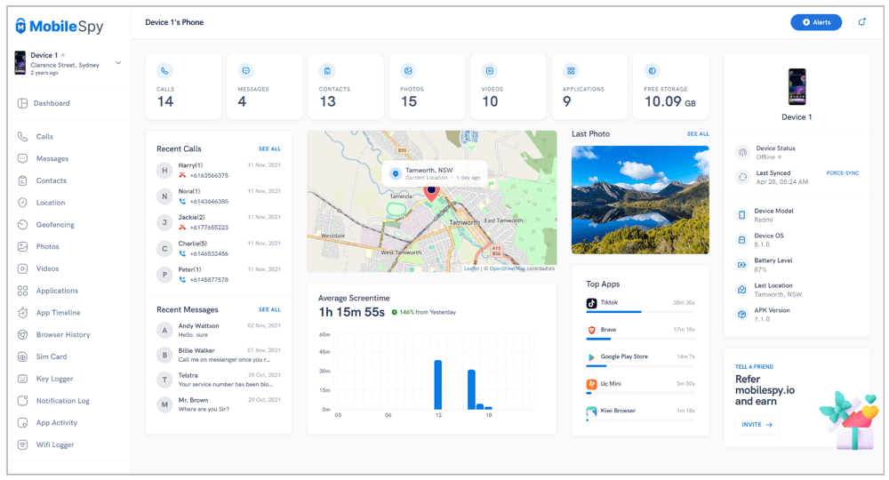 MobileSpy Dashboard