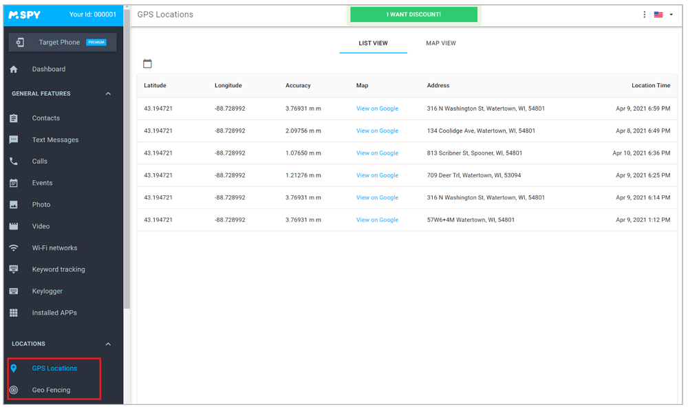 mSpy Location Tracking