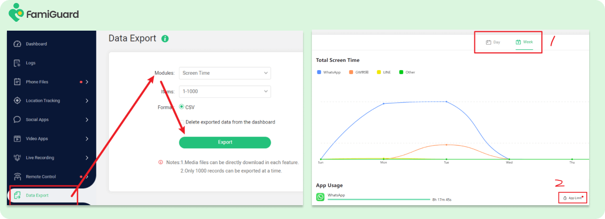 screen time export famiguard pro