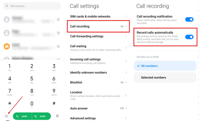 enable xiaomi phone call recording feature