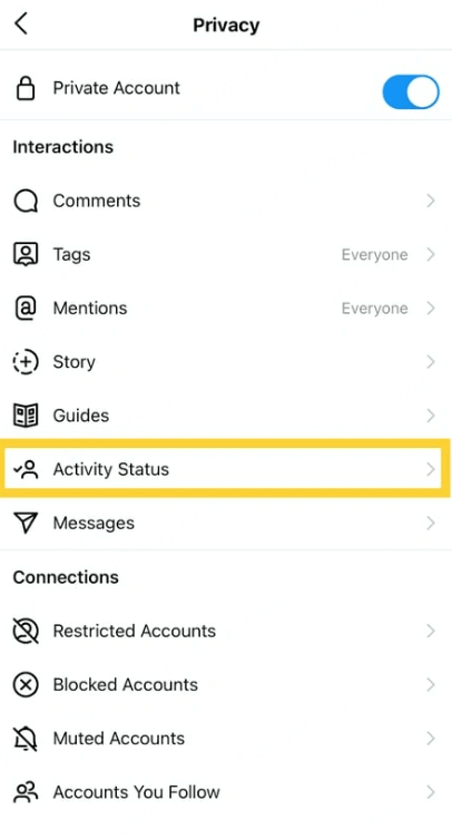 adjust instagram status setting