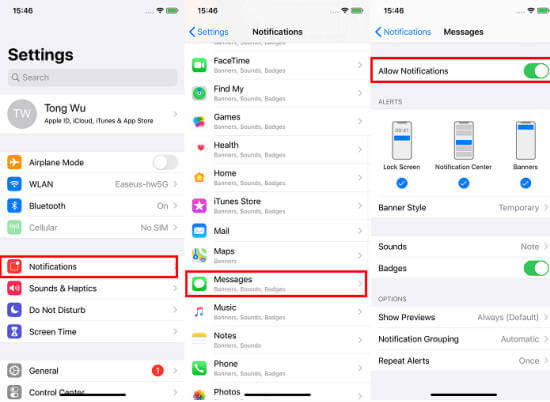 setting iphone notification