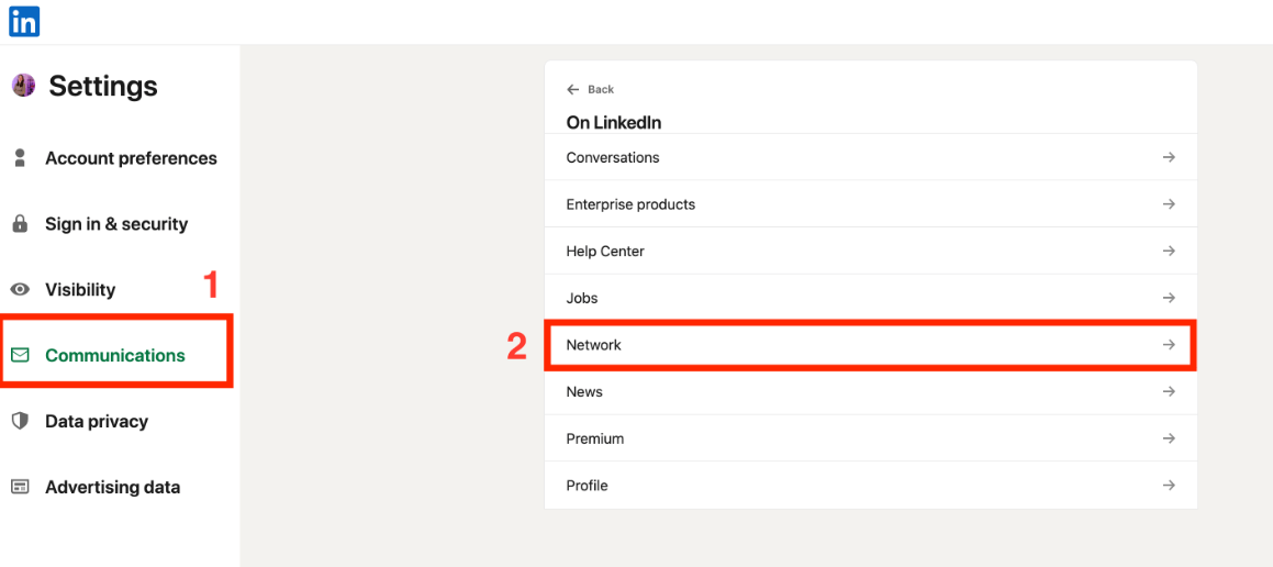 linkedin communications settings