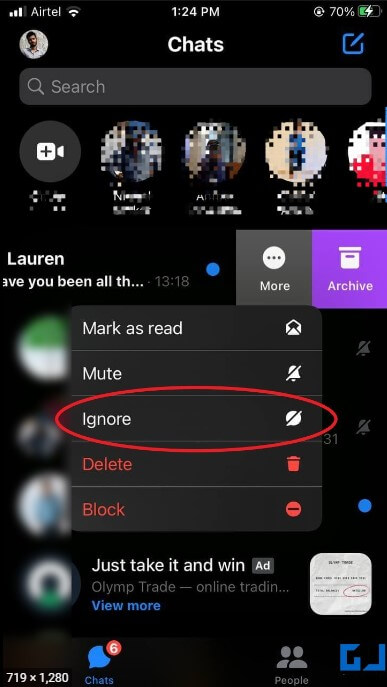 ingore conversation on messenger ios