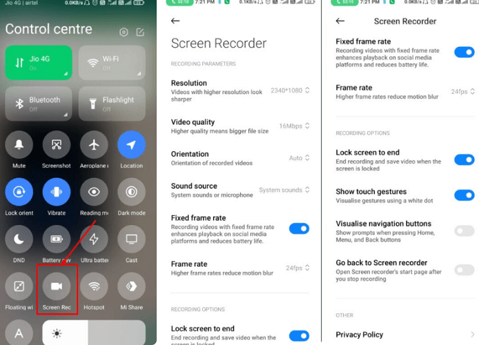 record screen on android xiaomi