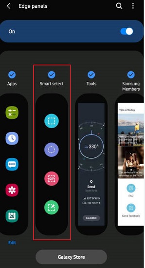 samsung edge panel screenshot