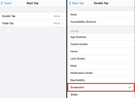 screenshot on iphone with double back tap