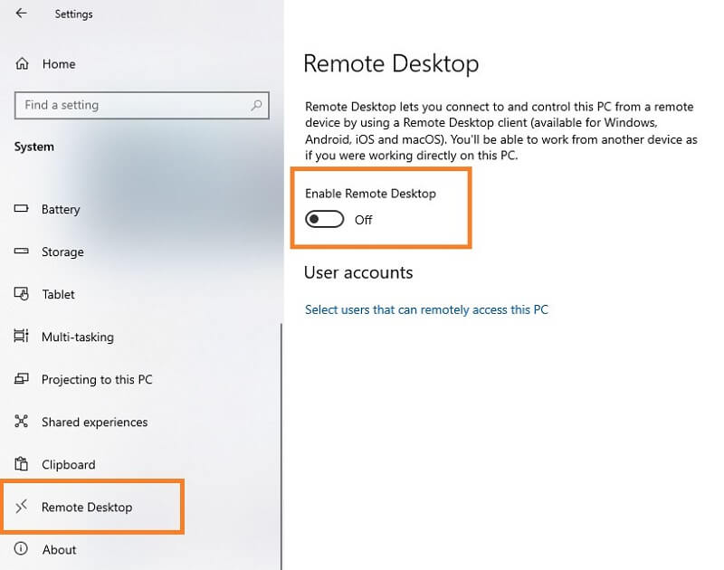 turn on remote desktop