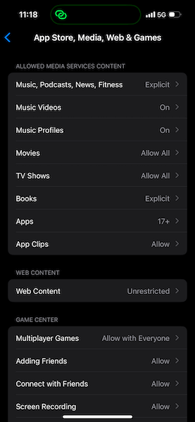 select the web content option to restrict youtube access