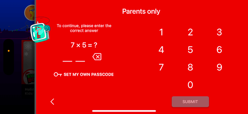 enter the answer to the equation as the custom password