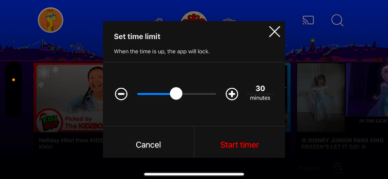 set the time limit for the youtube kids app