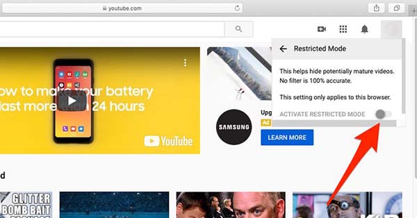 turn on youtube restricted mode 