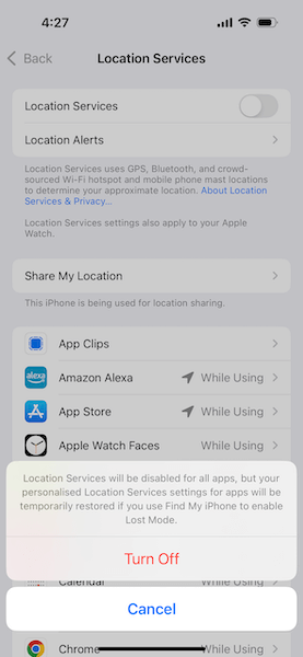 turn off location services