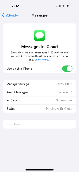 sync iphone messages to icloud