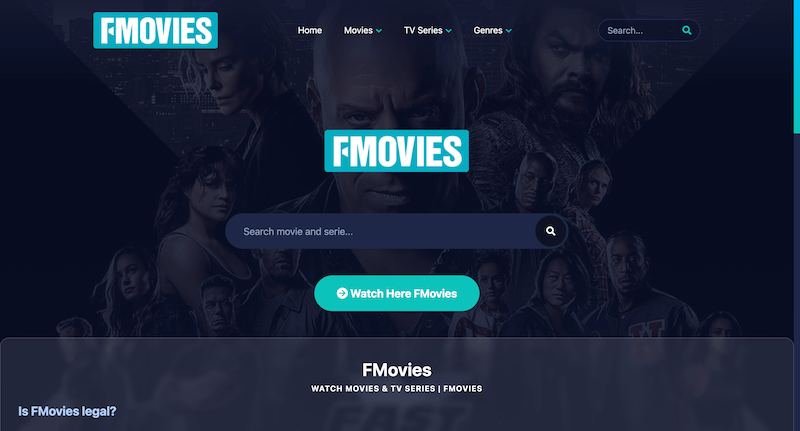 the homepage of an fmovies clone