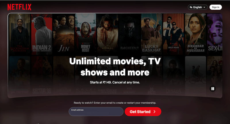 homepage of netflix