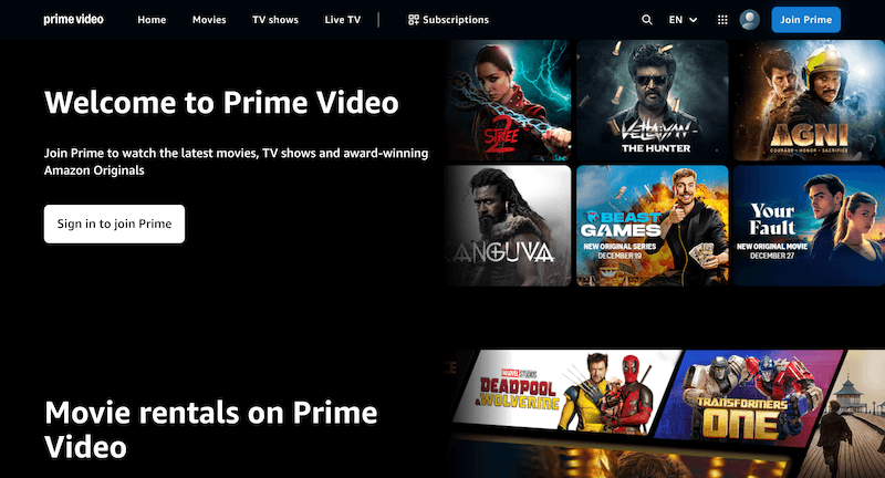 homepage of amazon prime video