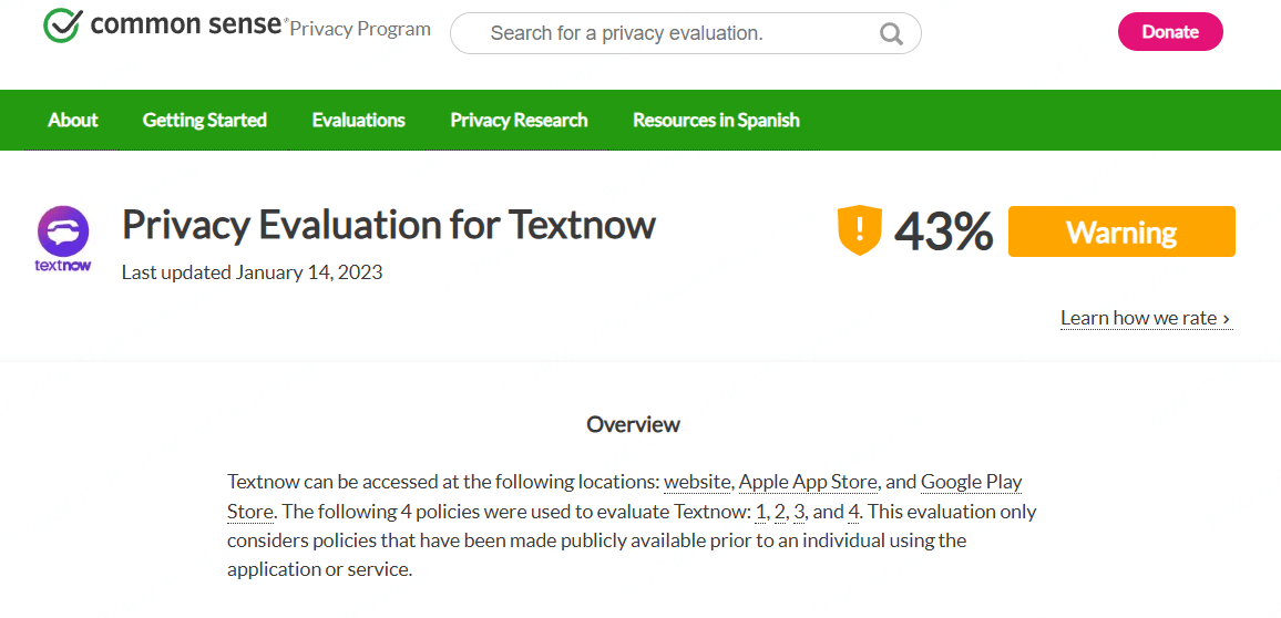 privacy evaluation for textnow