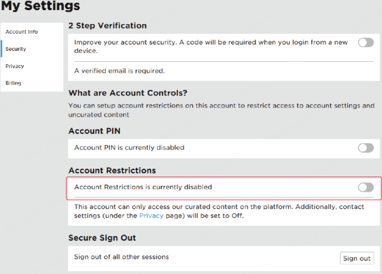 set roblox account restrictions