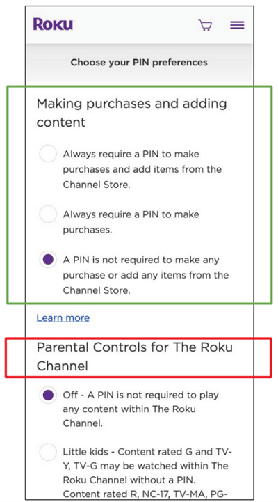 roku pin preference