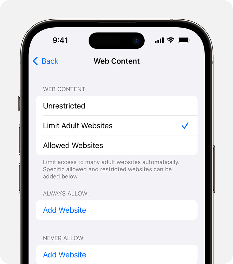 ios manage web content