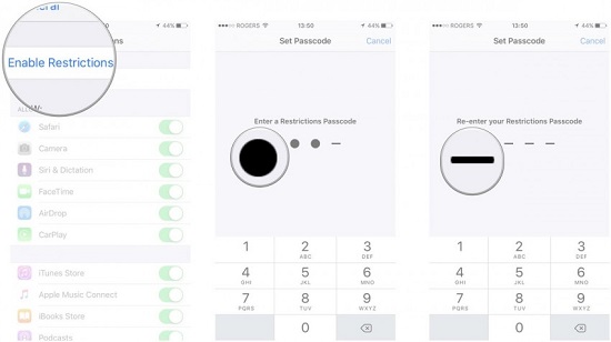  set iphone restriction psscode