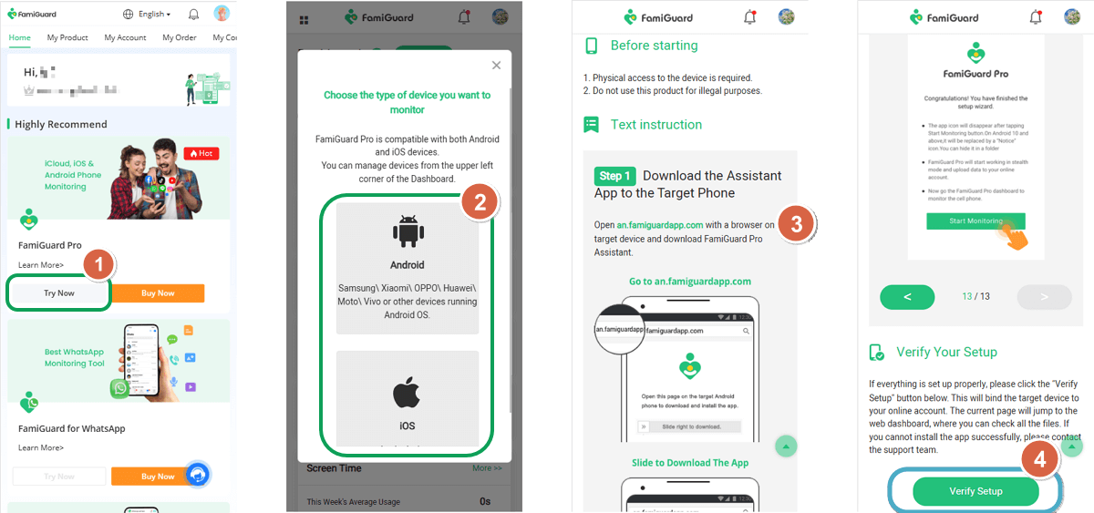 follow guide to set up famiguard pro