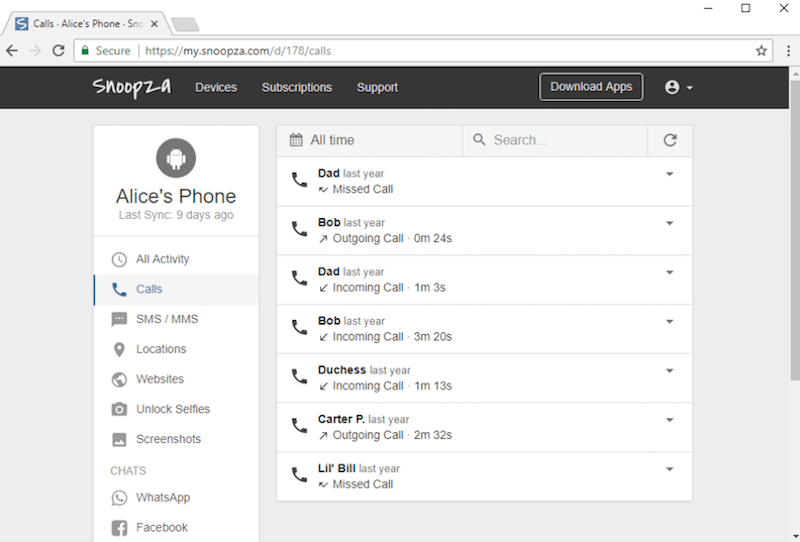 tracking phone calls with snoopza on an android phone