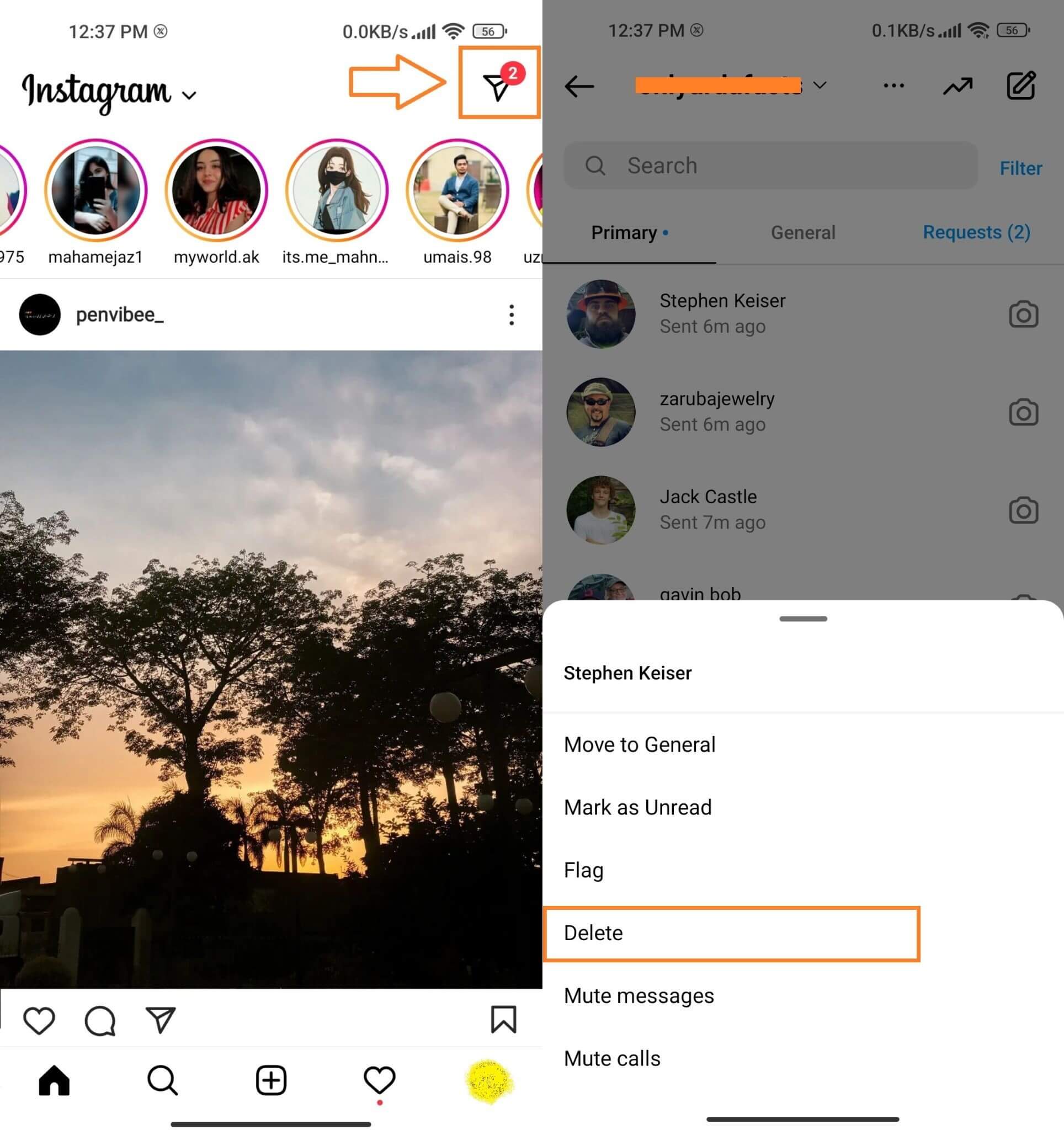 delete instagram message on mobile