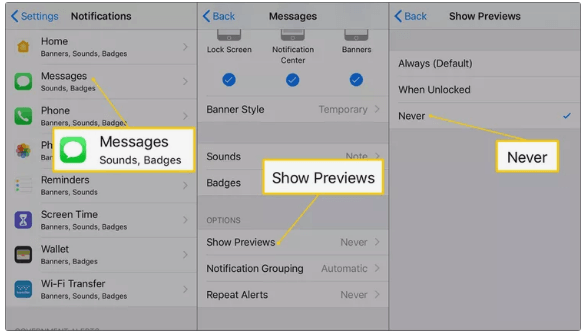 disable message preview on iphone