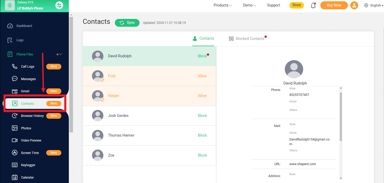 famiguard pro to check contact list