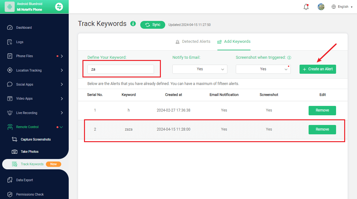 keyword alerts in famiguard pro