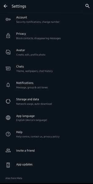 access chats option in settings