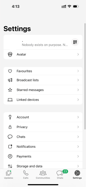 access chats in settings