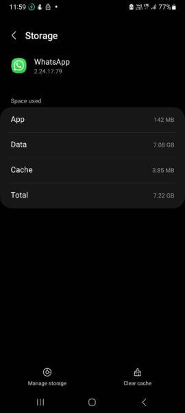 clear whatsapp cache