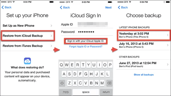 restore backup from icloud