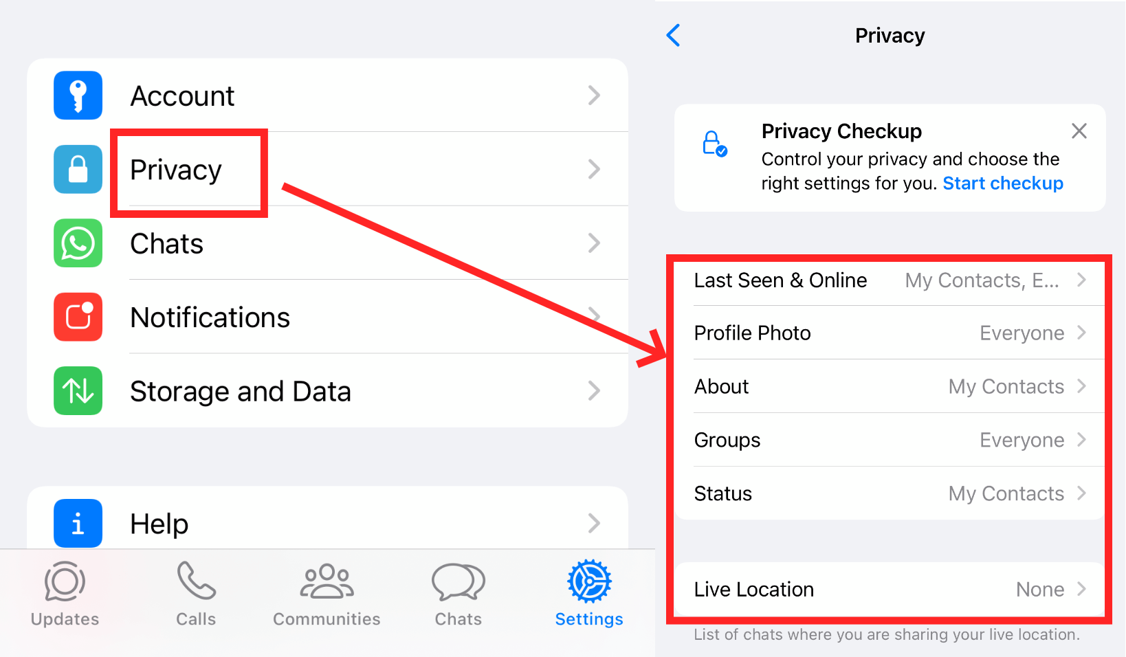 set privacy on whatsapp