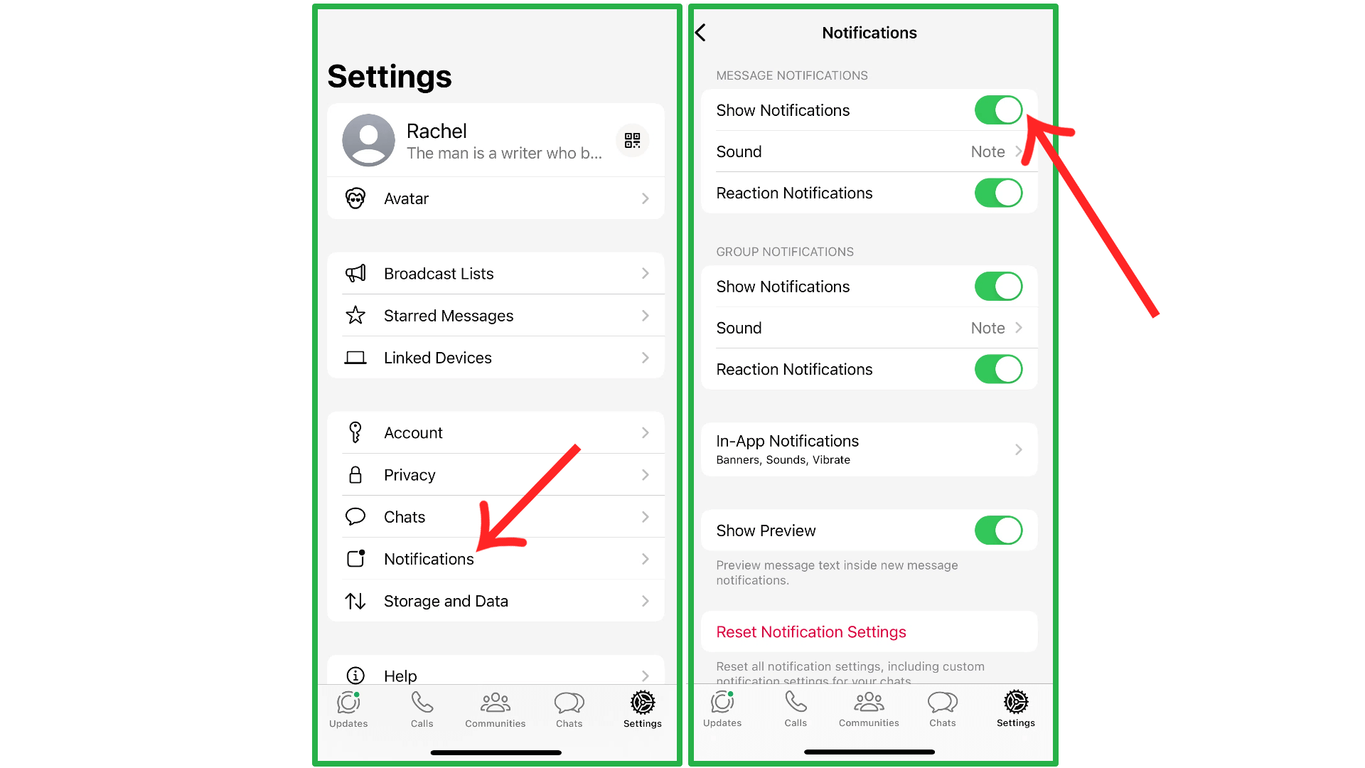 turn on the show notification option on whatsapp