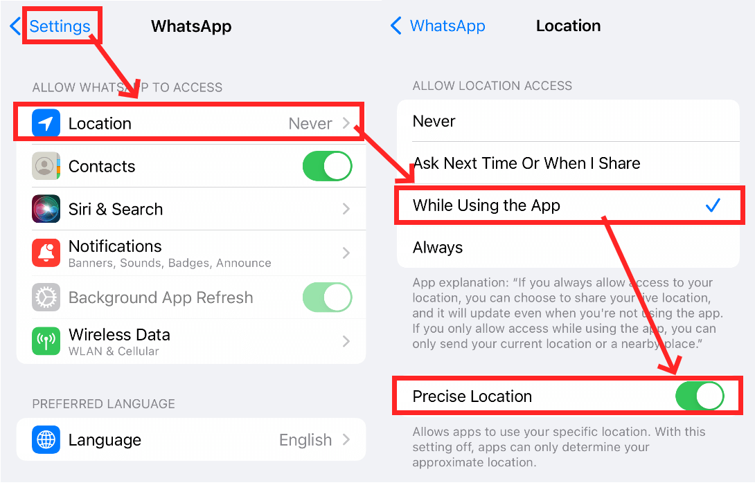 turn on whatsapp location permission