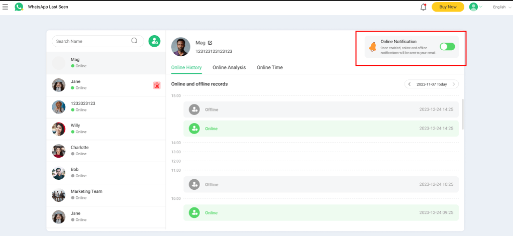 how to get notification when someone is online on whatsapp